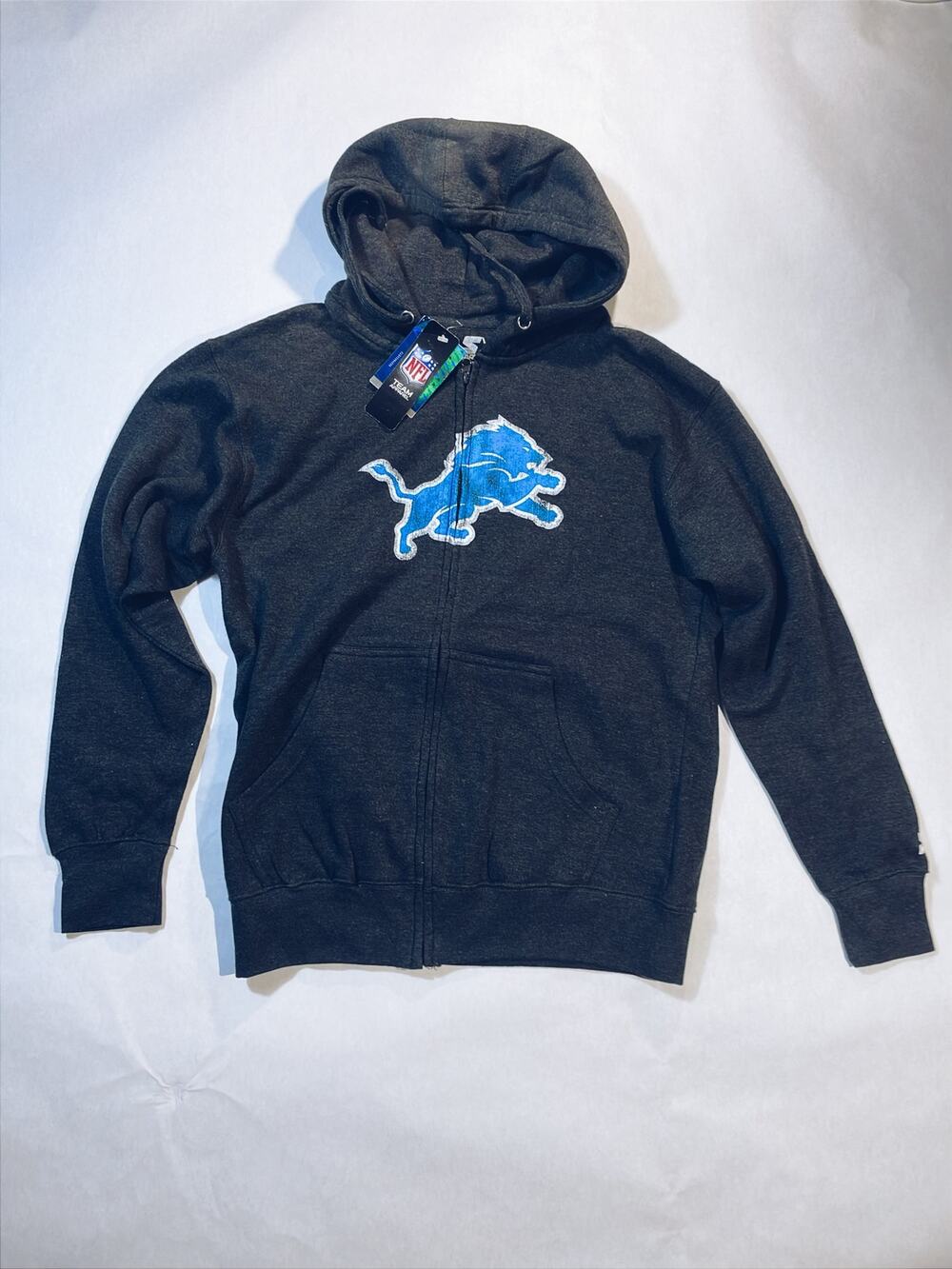 NWT Starter Detroit Lions Distressed Logo Hoodie - Mens Size M - Gray